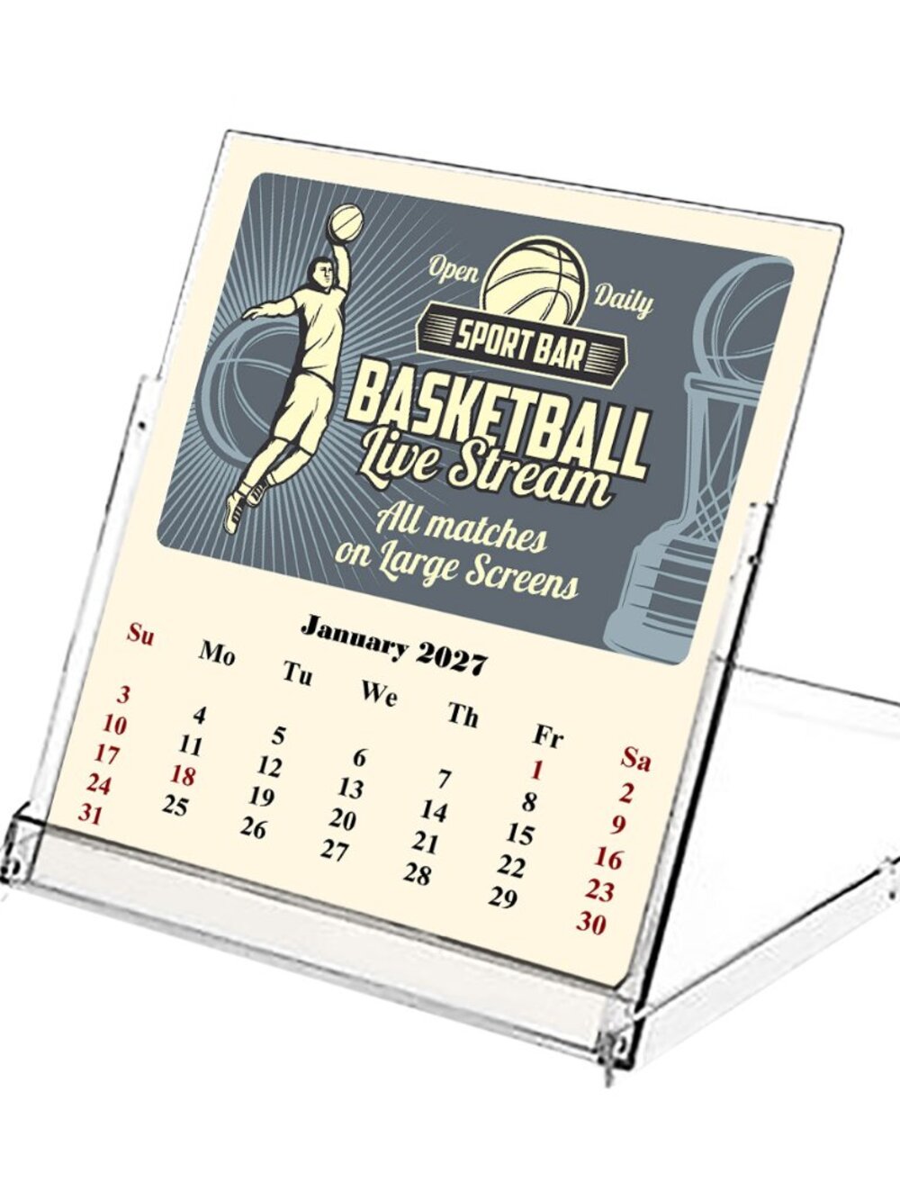 2027 CD-Style Desk Calendar 12 Months Calendar/Planer (Basketball)